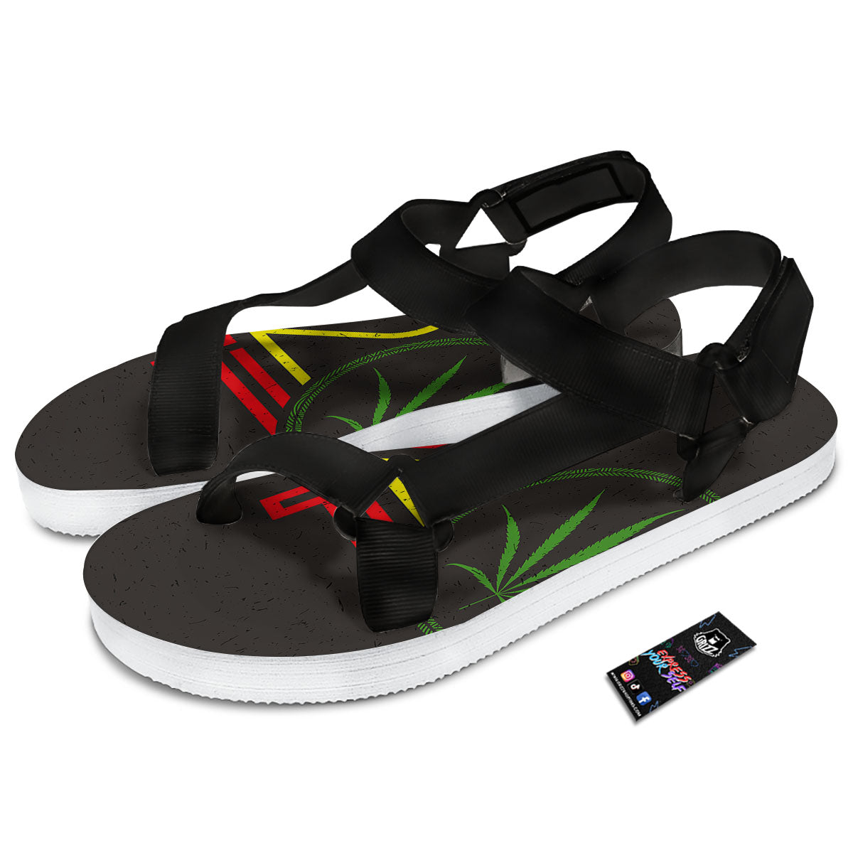 420 Rasta Print Black Open Toe Sandals-grizzshop