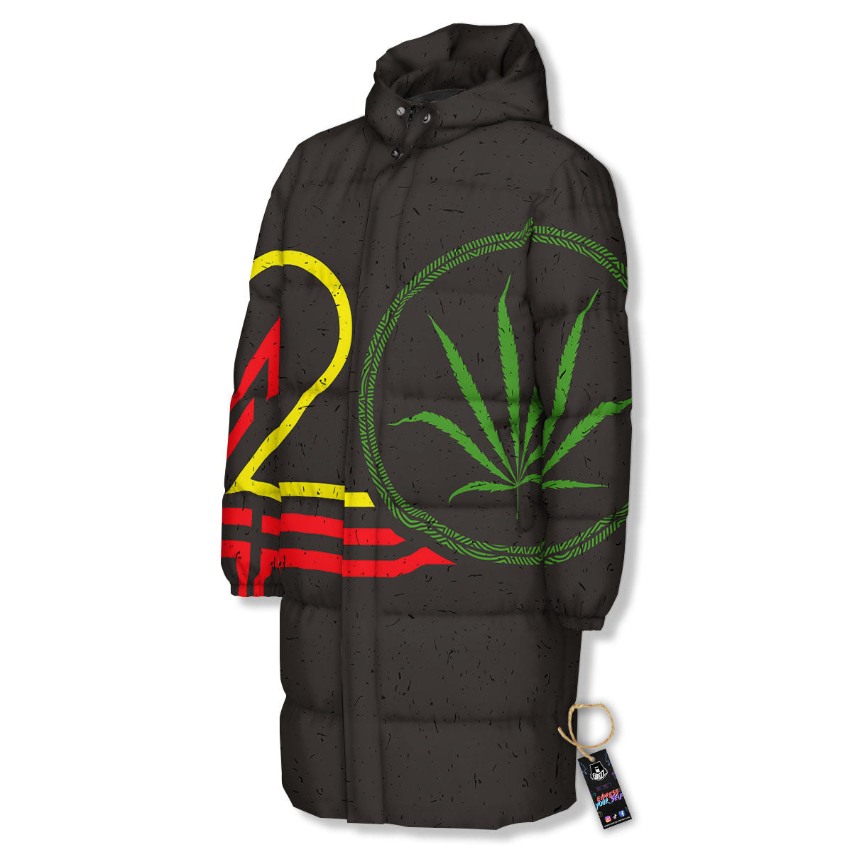 420 Rasta Print Long Down Jacket-grizzshop