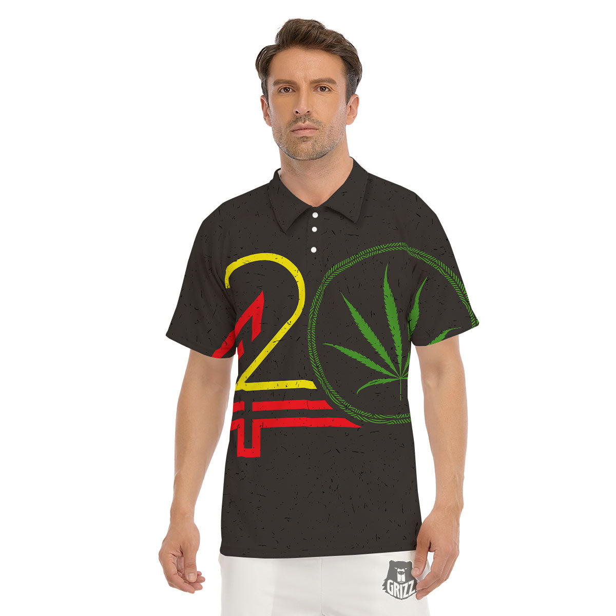 420 Rasta Print Men's Golf Shirts-grizzshop