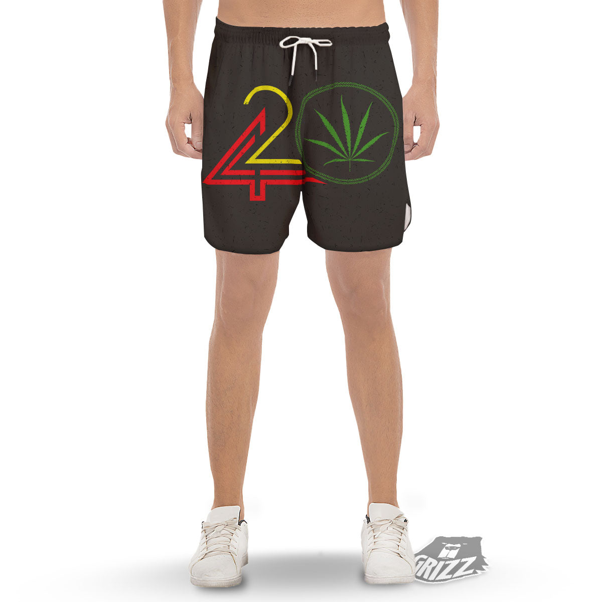 420 Rasta Print Men's Gym Shorts-grizzshop
