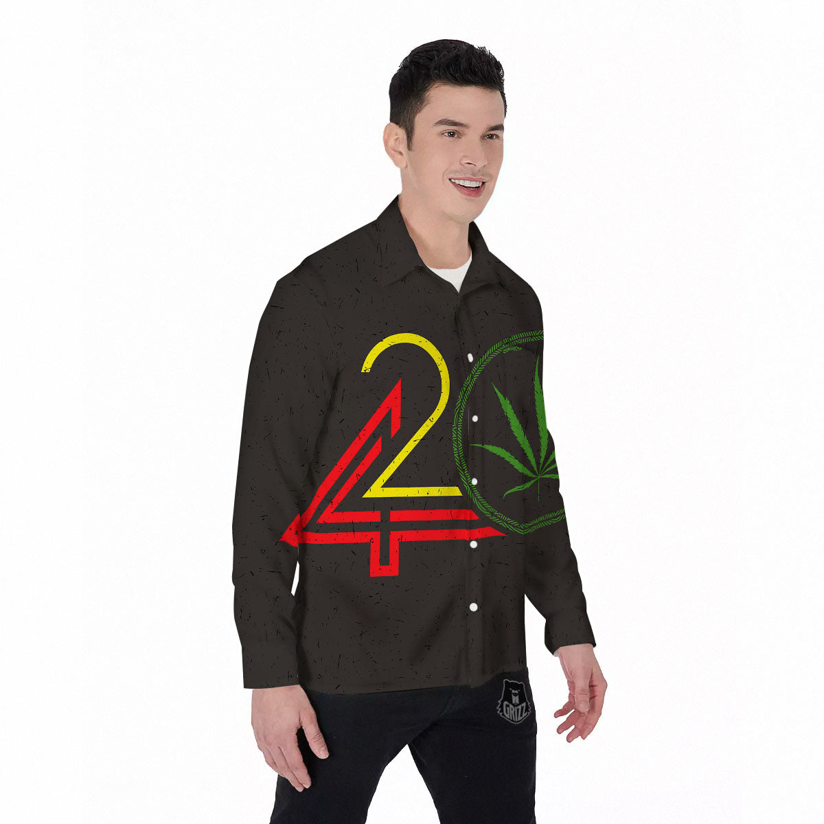 420 Rasta Print Men's Long Sleeve Shirts-grizzshop