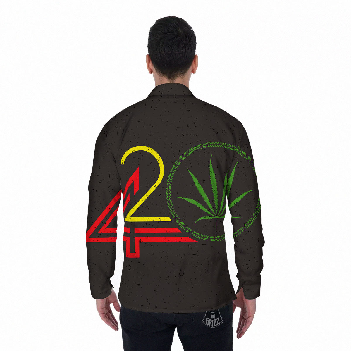 420 Rasta Print Men's Long Sleeve Shirts-grizzshop