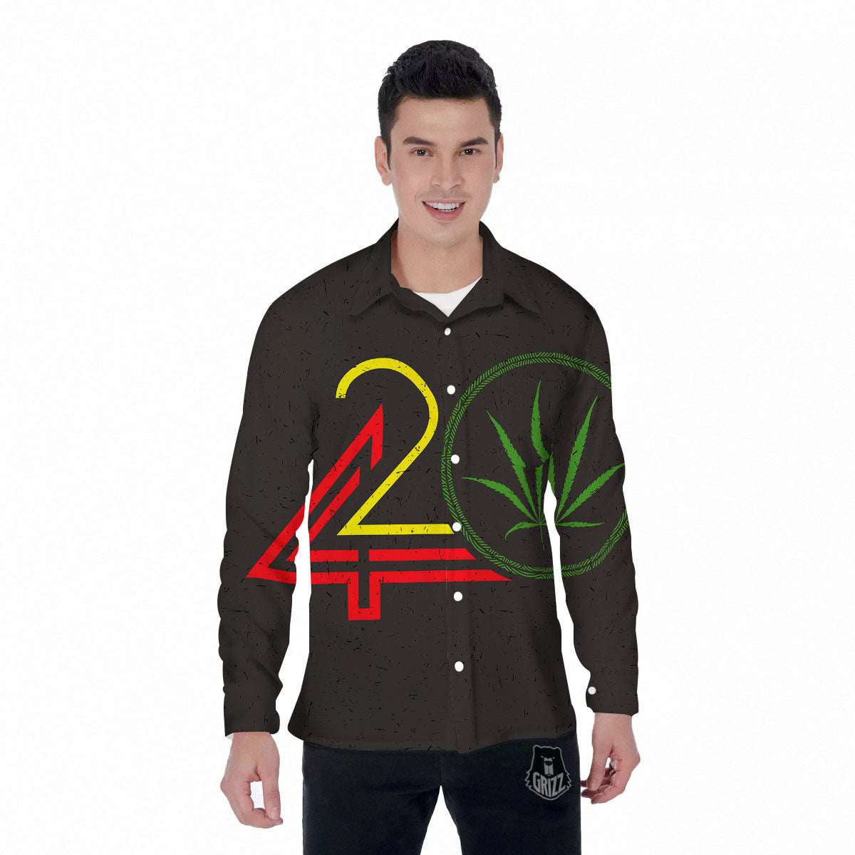 420 Rasta Print Men's Long Sleeve Shirts-grizzshop
