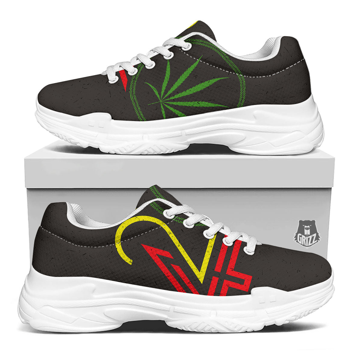 420 Rasta Print White Chunky Shoes-grizzshop