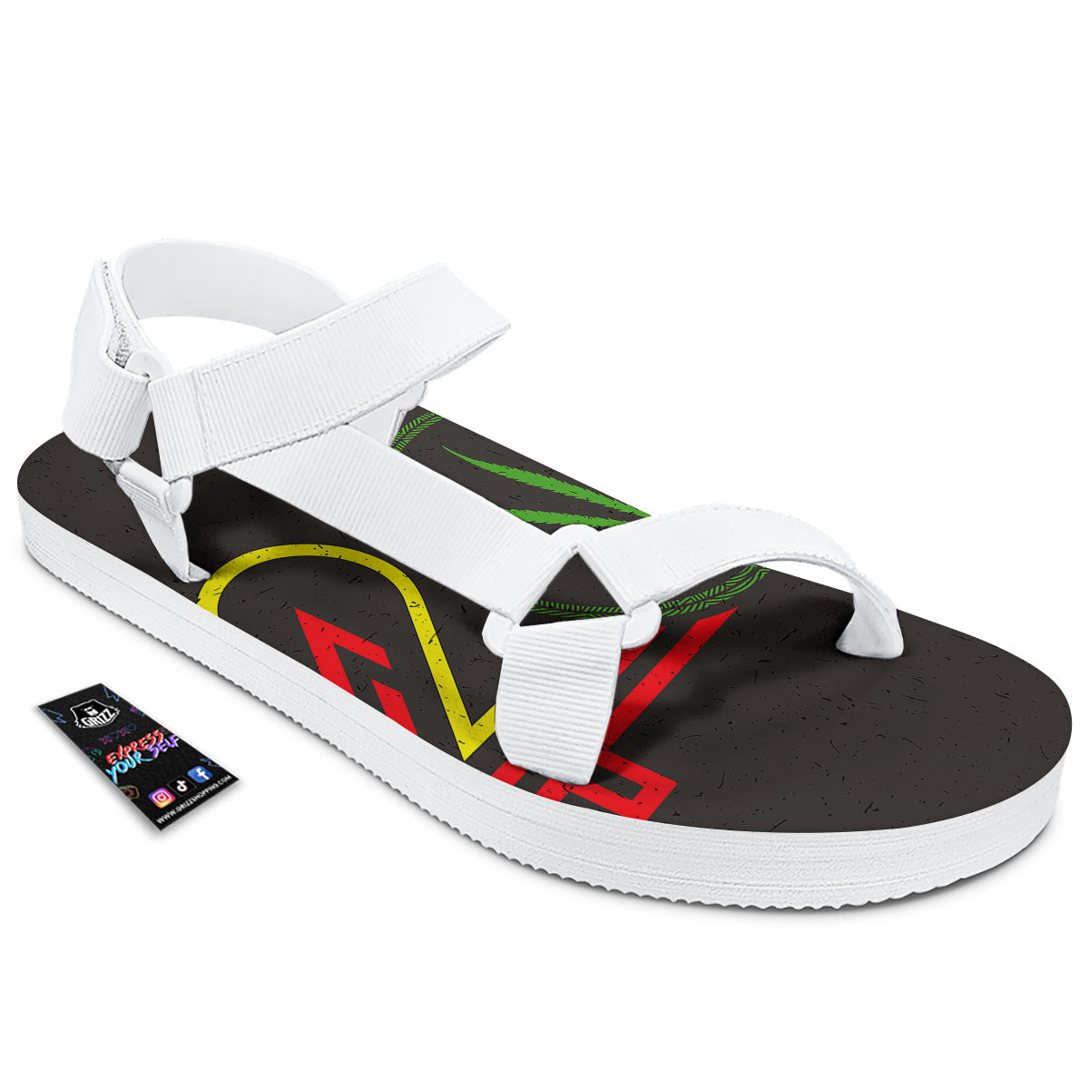 420 Rasta Print White Open Toe Sandals-grizzshop