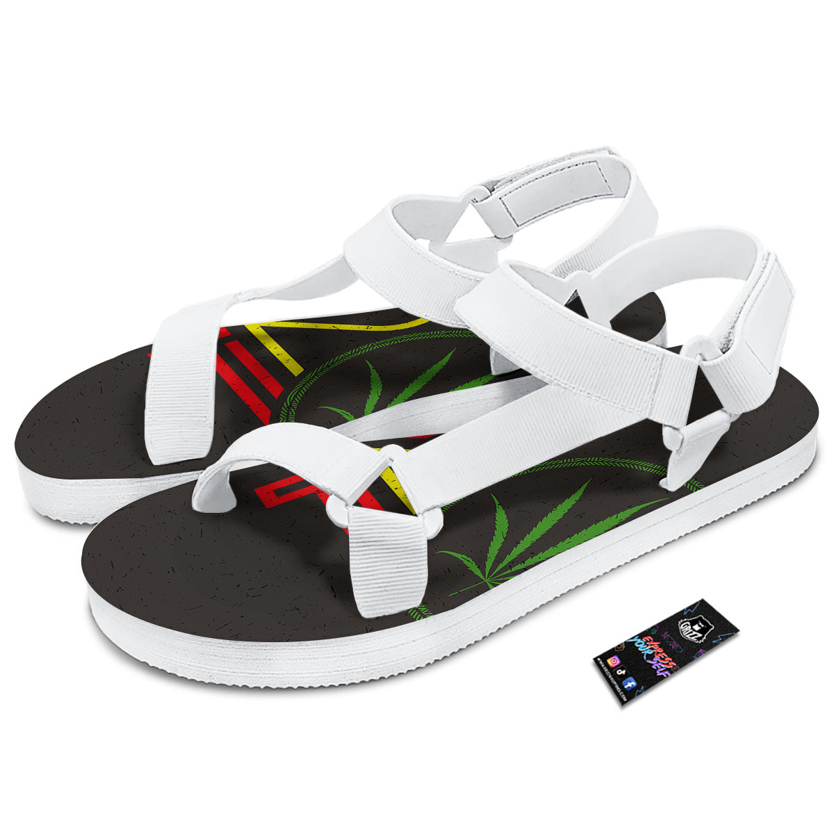 420 Rasta Print White Open Toe Sandals-grizzshop