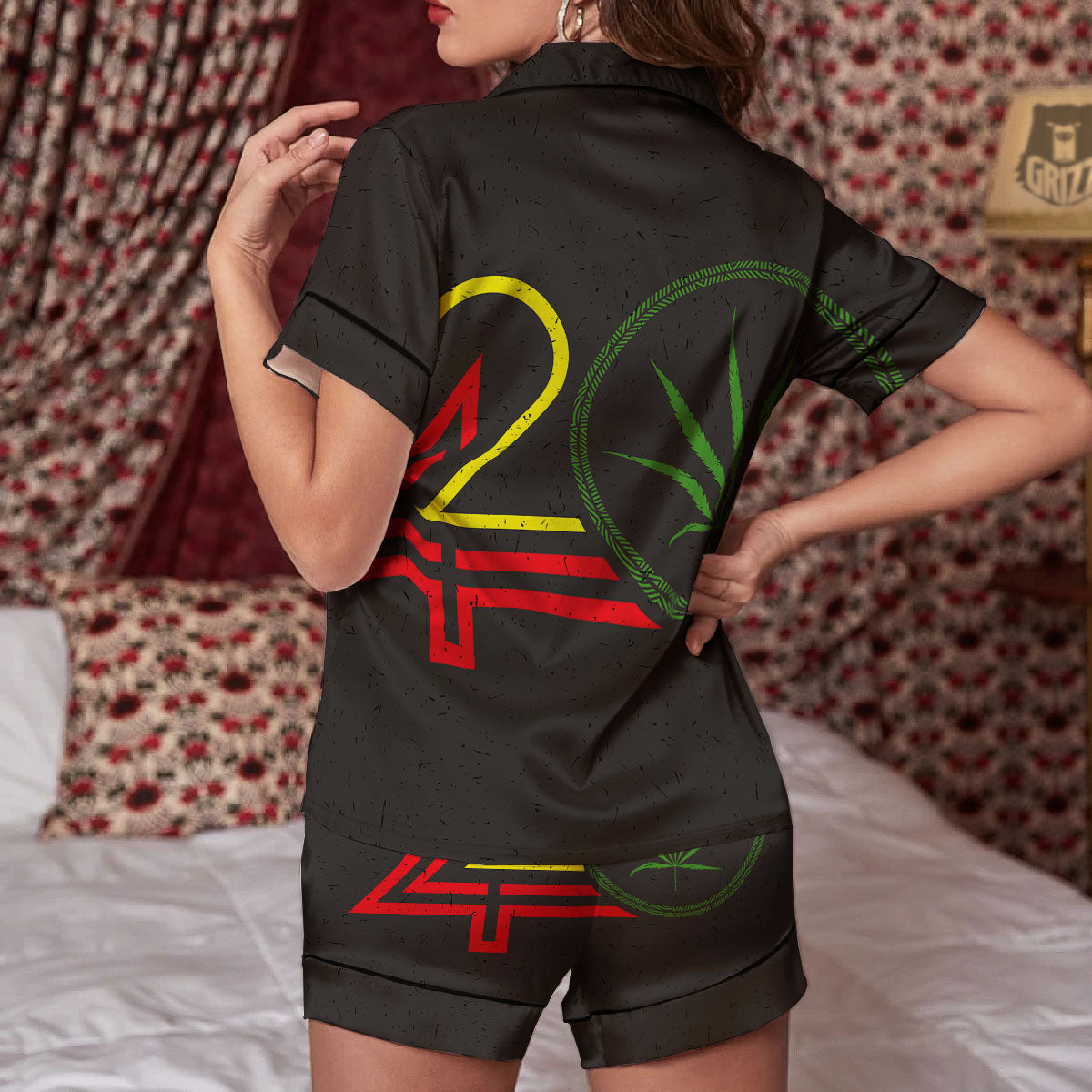 420 Rasta Print Women Silk Pajamas-grizzshop