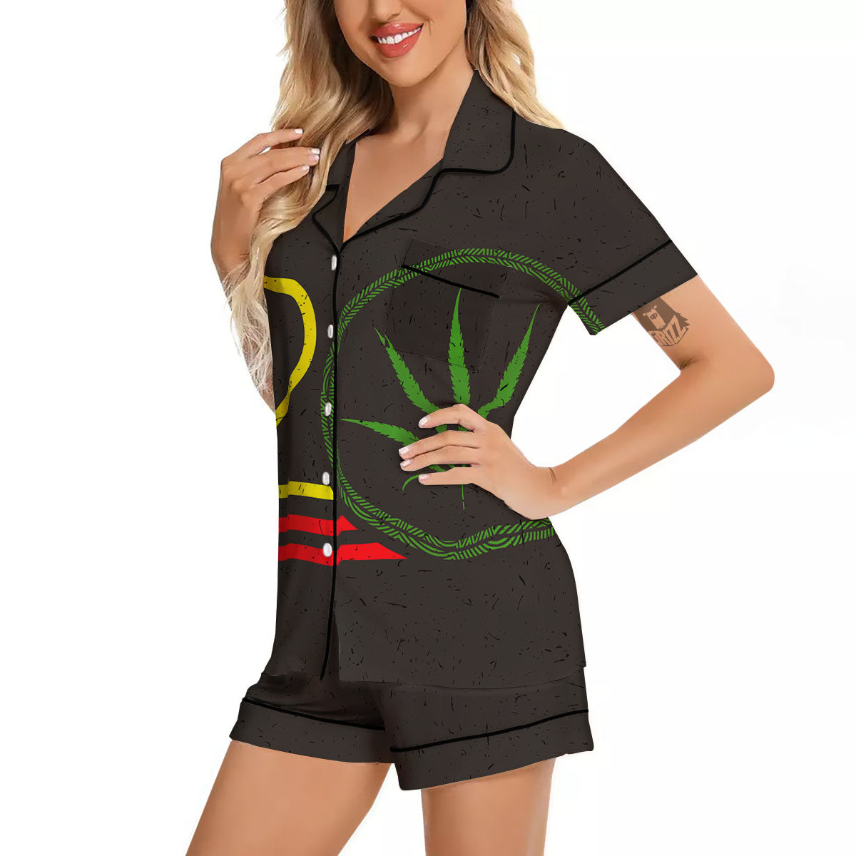 420 Rasta Print Women Silk Pajamas-grizzshop