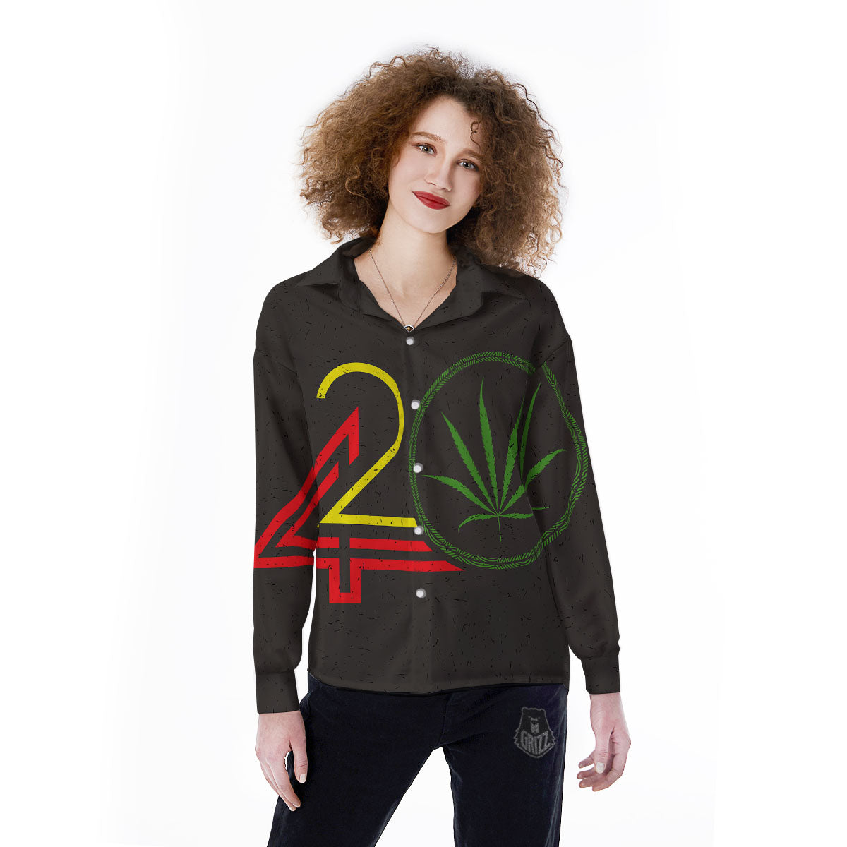 420 Rasta Print Women's Long Sleeve Shirts-grizzshop