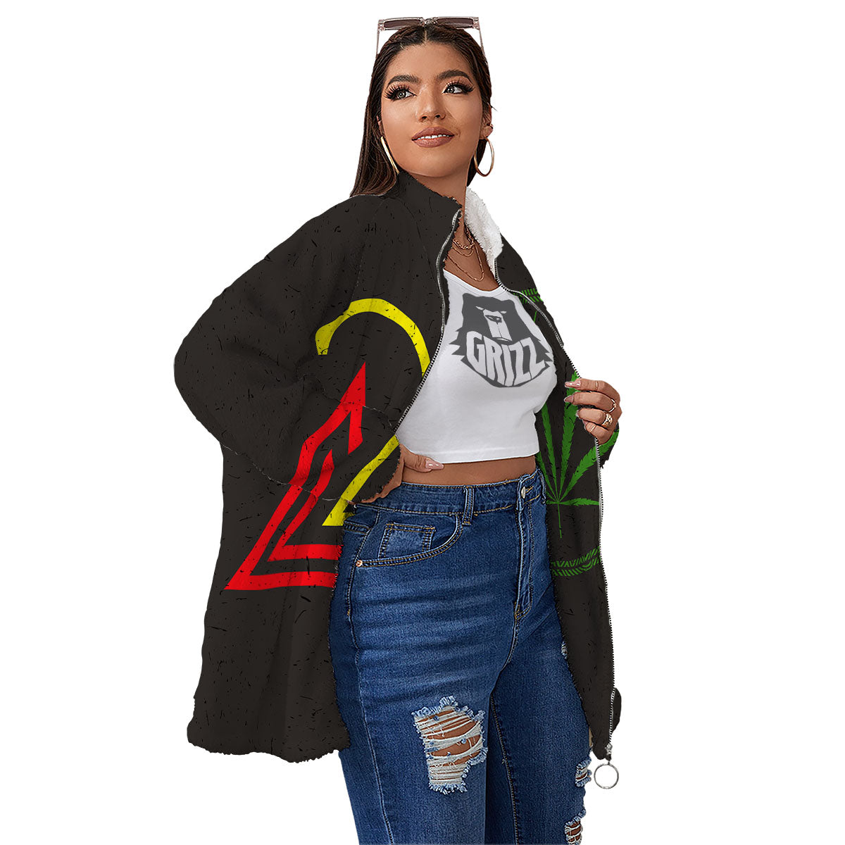 420 Rasta Print Women's Sherpa Jacket-grizzshop