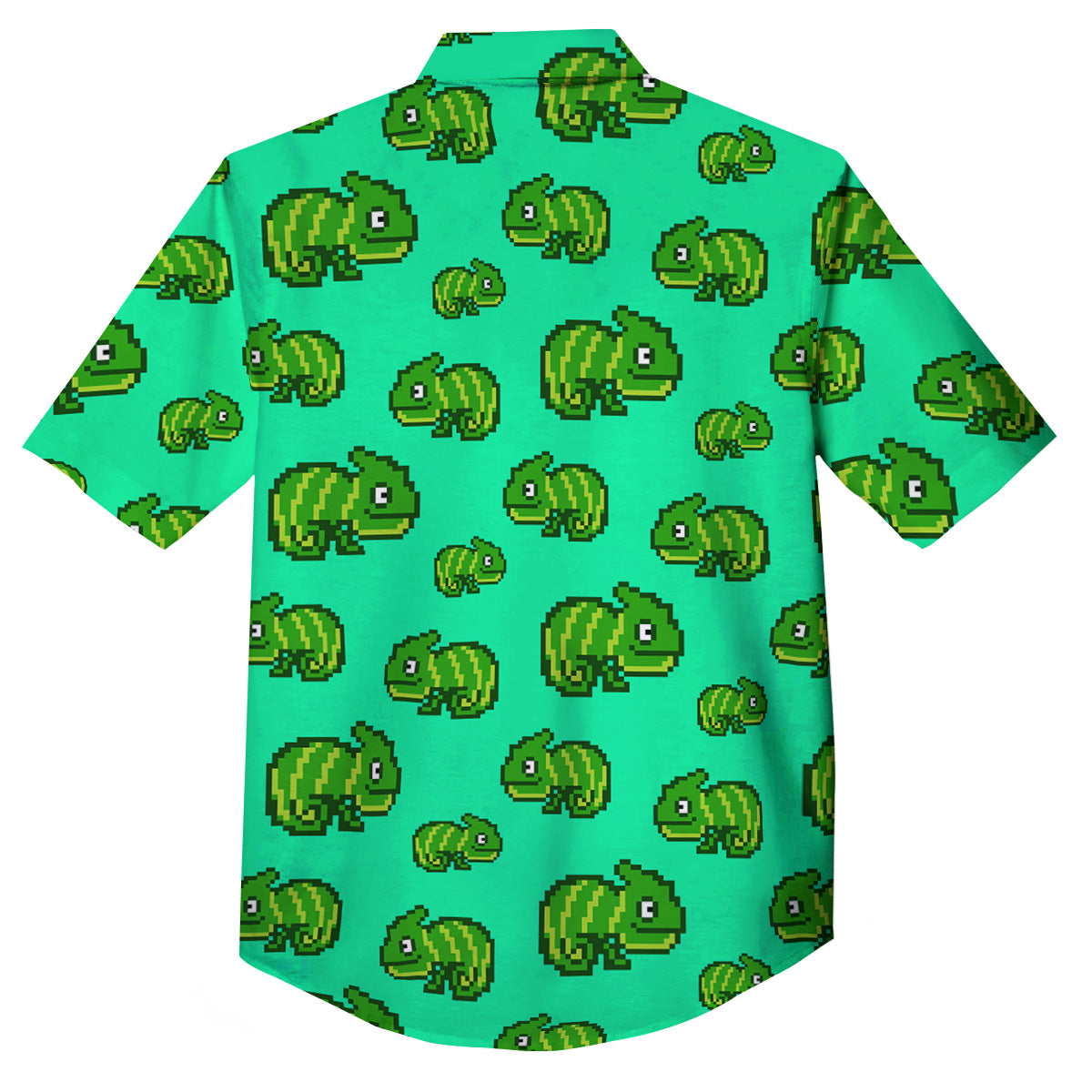 8 Bit Pixel Green Chameleons Print Pattern Button Up Shirt-grizzshop
