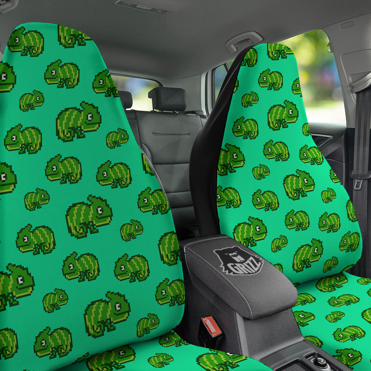 8 Bit Pixel Green Chameleons Print Pattern Car Seat Covers-grizzshop