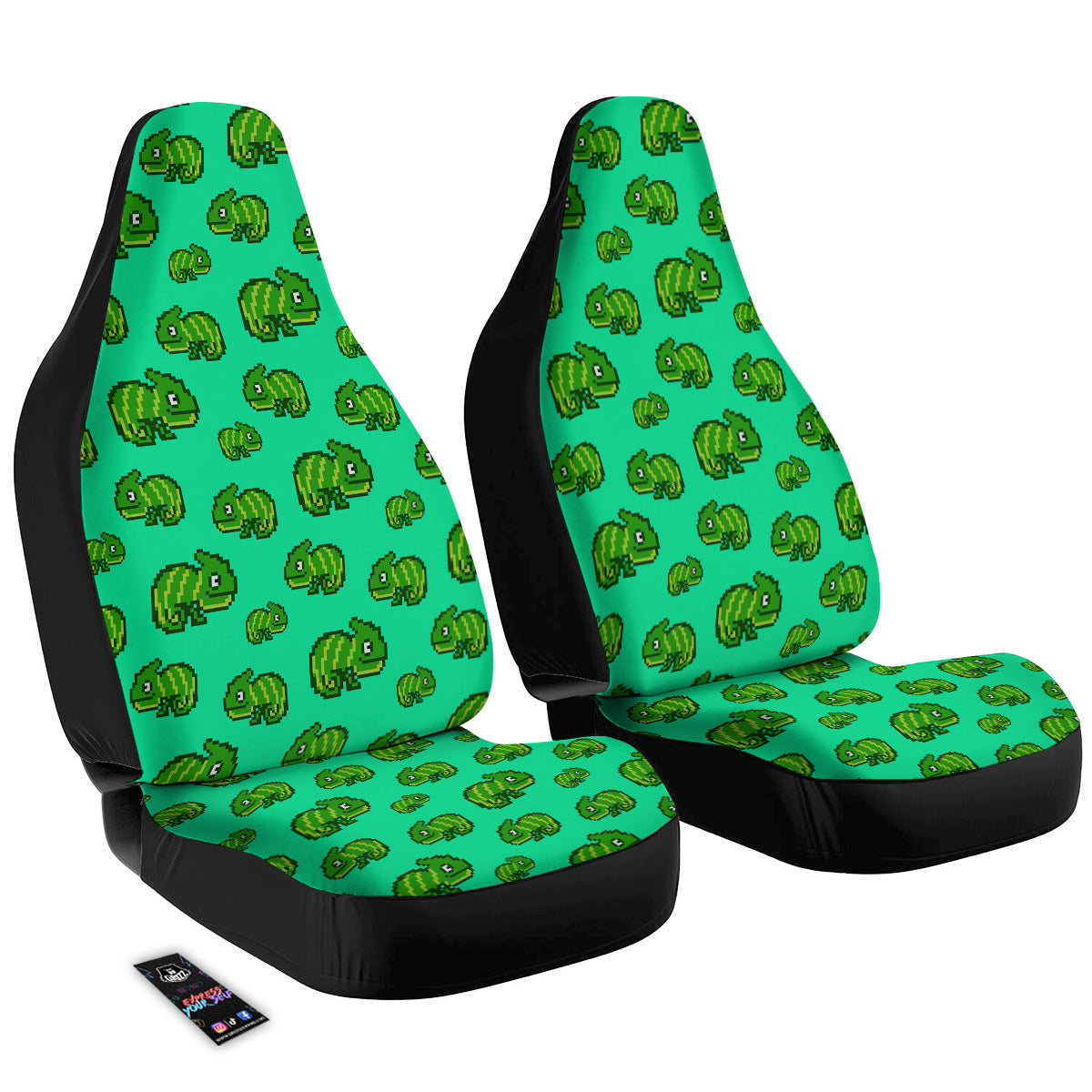 8 Bit Pixel Green Chameleons Print Pattern Car Seat Covers-grizzshop