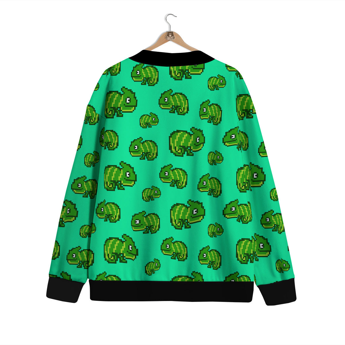 8 Bit Pixel Green Chameleons Print Pattern Cardigan-grizzshop