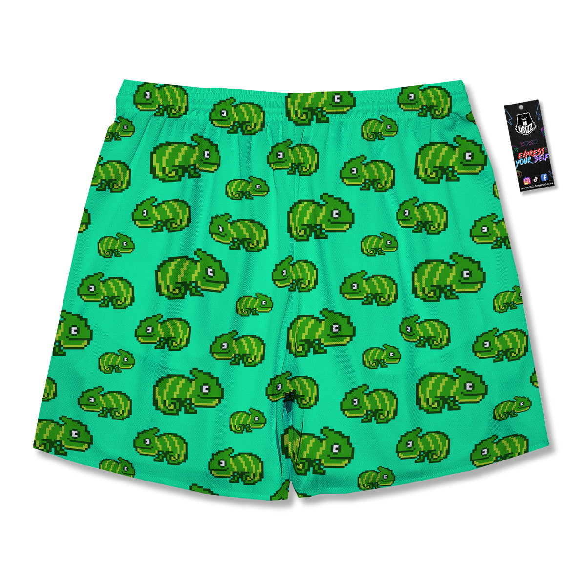 8 Bit Pixel Green Chameleons Print Pattern Men's Running Shorts-grizzshop