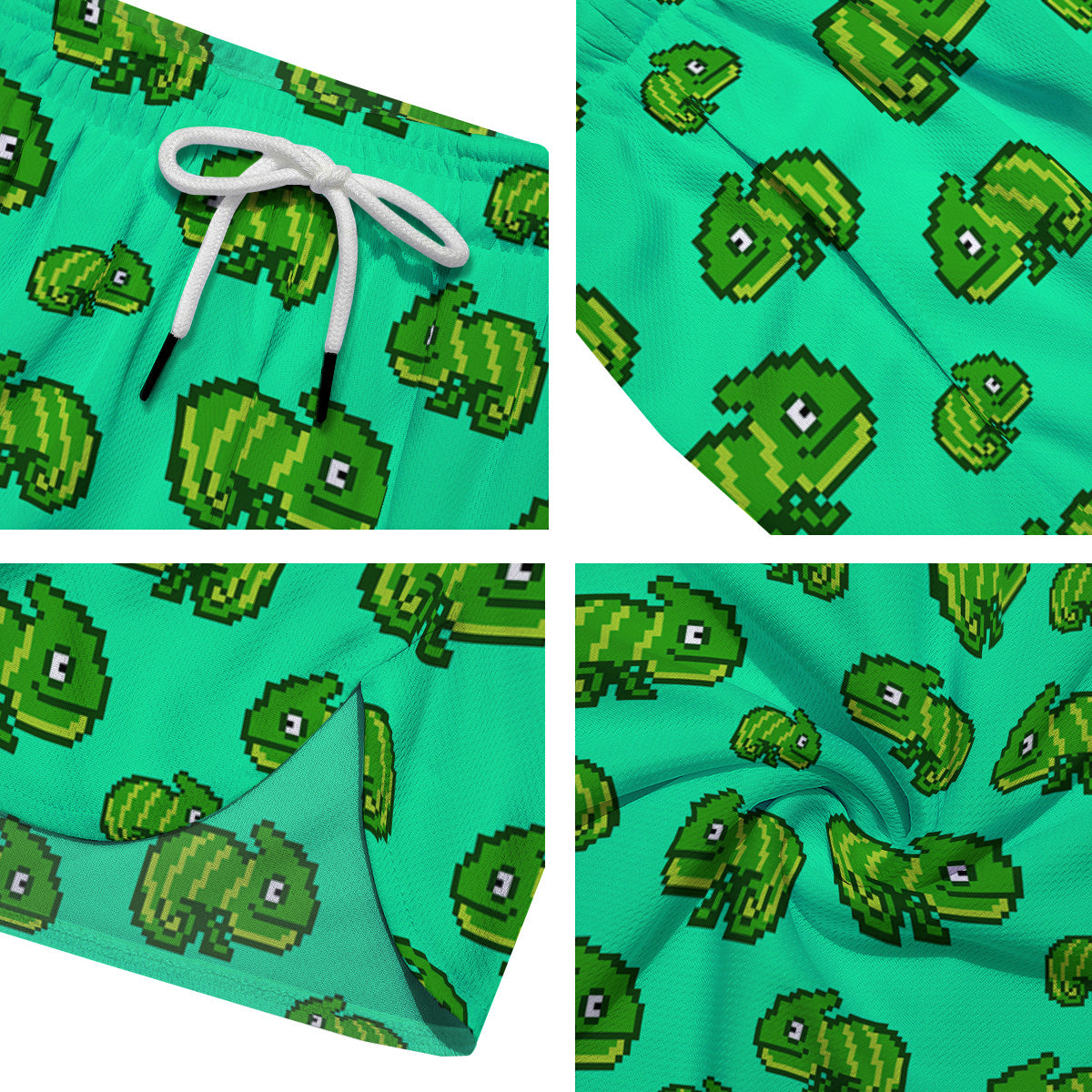 8 Bit Pixel Green Chameleons Print Pattern Men's Running Shorts-grizzshop