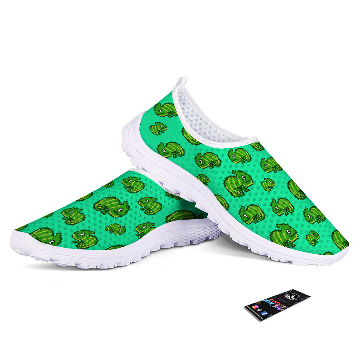 8 Bit Pixel Green Chameleons Print Pattern Nurse Shoes-grizzshop