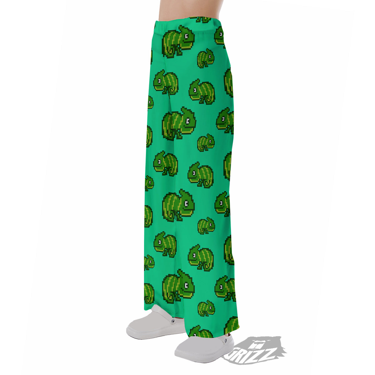 8 Bit Pixel Green Chameleons Print Pattern Pajama Pants-grizzshop