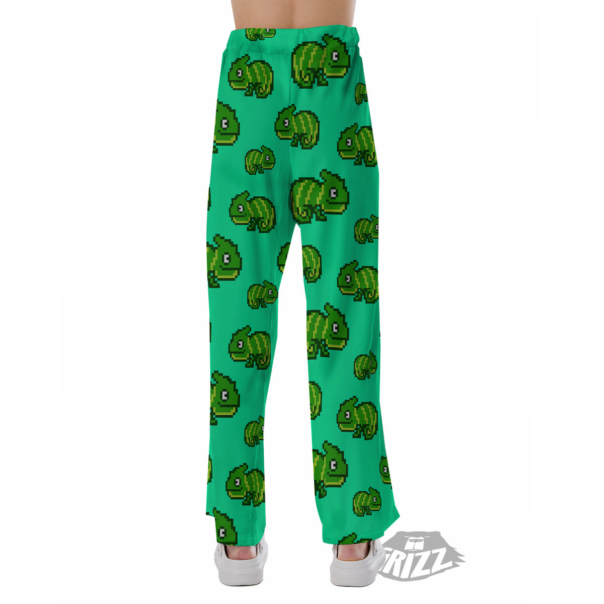 8 Bit Pixel Green Chameleons Print Pattern Pajama Pants-grizzshop