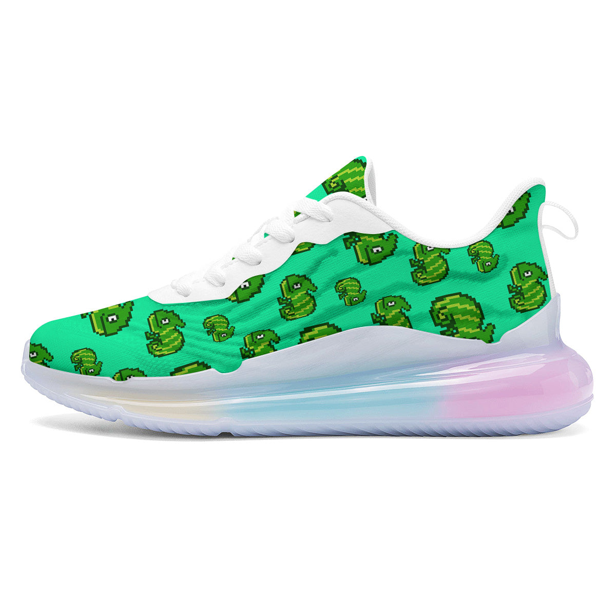 8 Bit Pixel Green Chameleons Print Pattern Running Sneakers-grizzshop