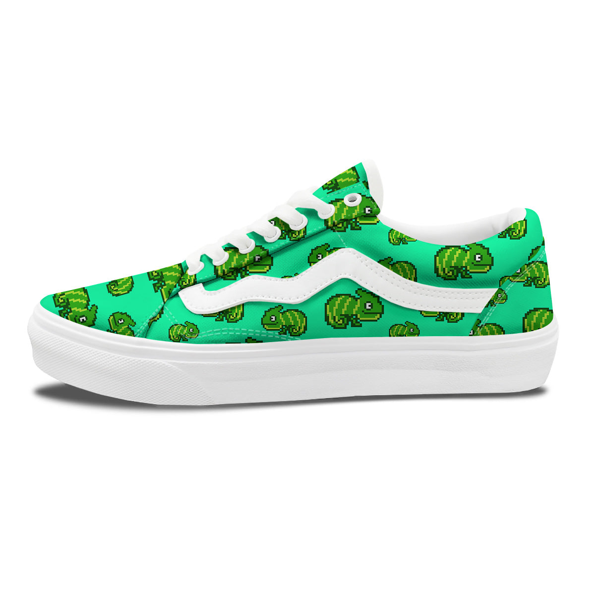 8 Bit Pixel Green Chameleons Print Pattern Skate Shoes-grizzshop