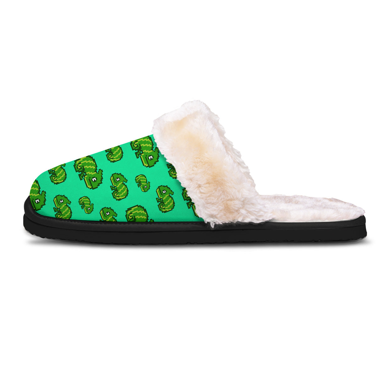 8 Bit Pixel Green Chameleons Print Pattern Slippers-grizzshop