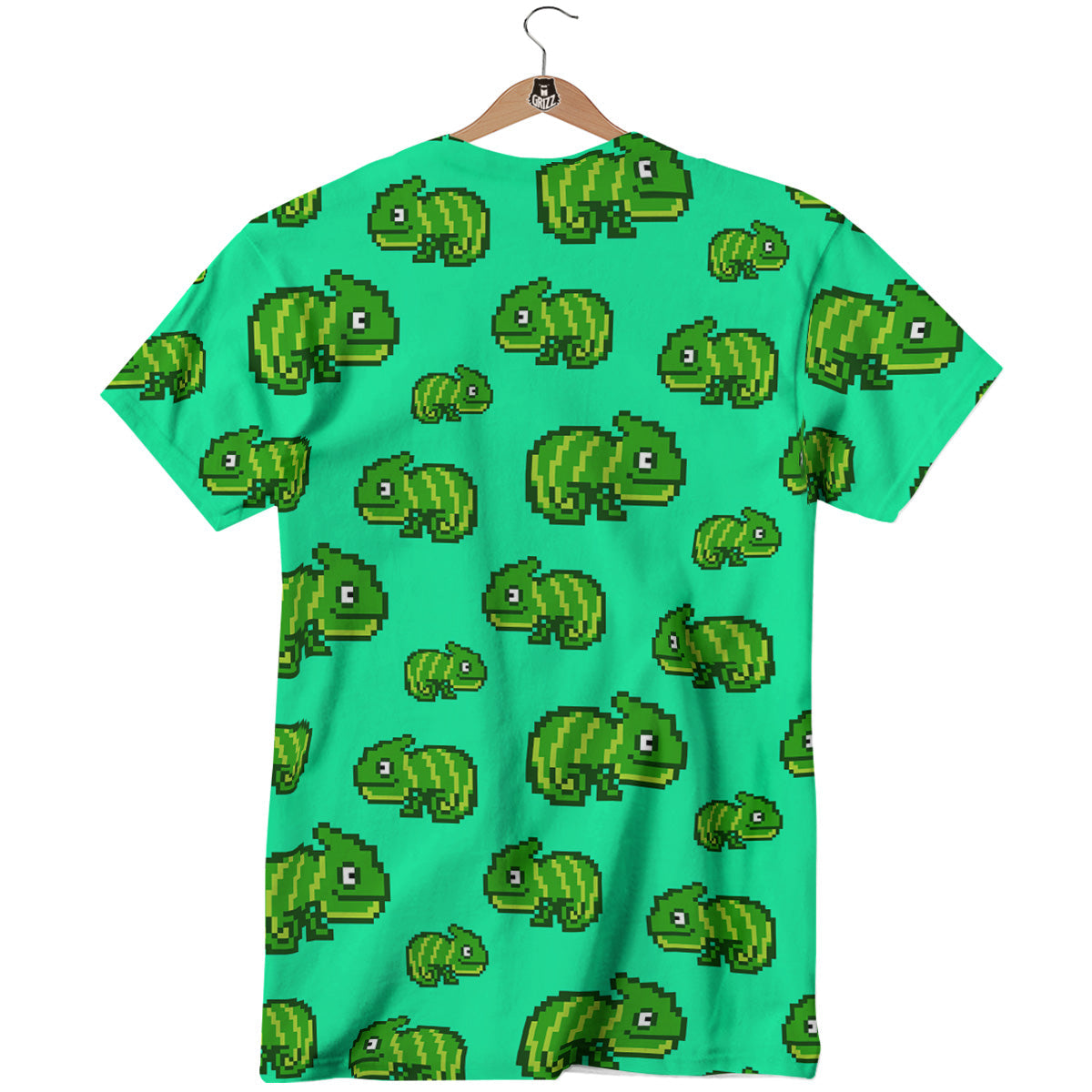 8 Bit Pixel Green Chameleons Print Pattern T-Shirt-grizzshop