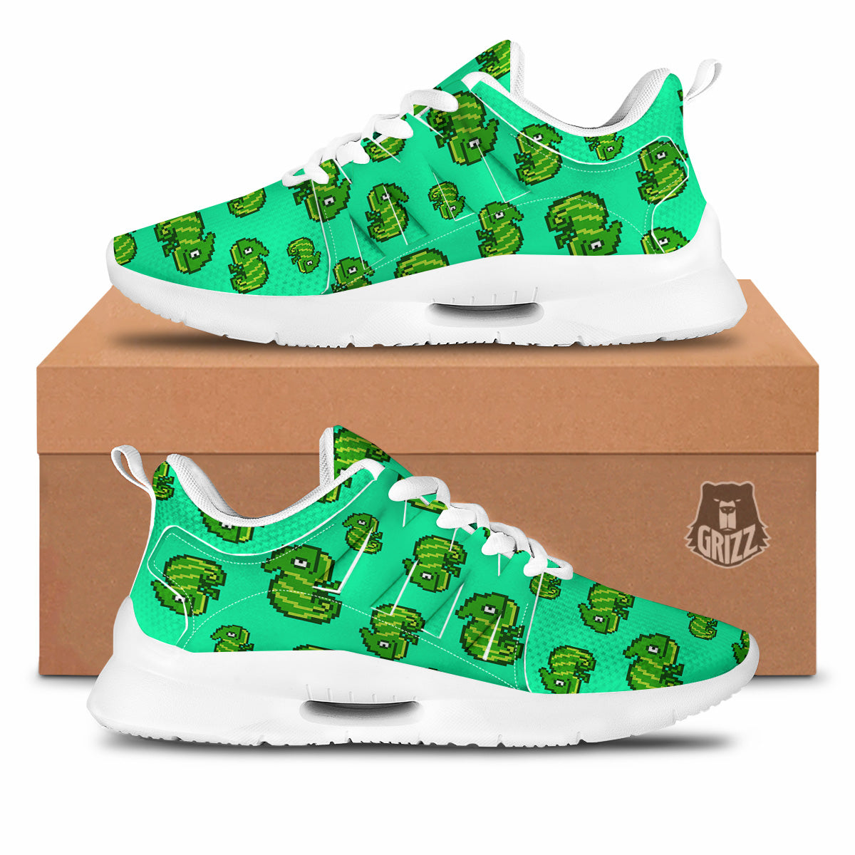 8 Bit Pixel Green Chameleons Print Pattern Tennis Shoes-grizzshop