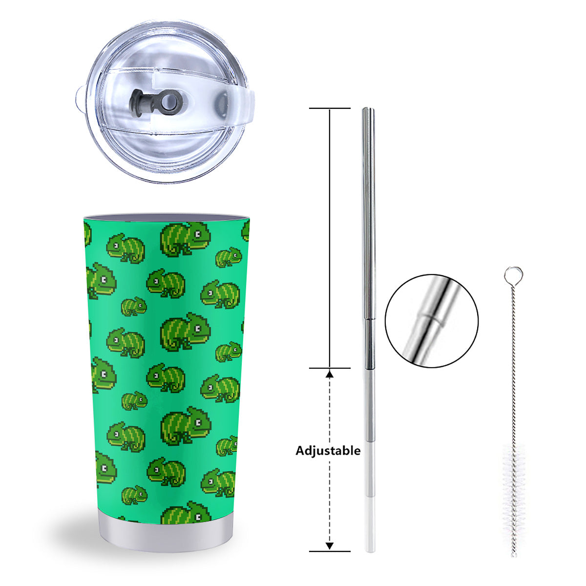 8 Bit Pixel Green Chameleons Print Pattern Tumbler-grizzshop