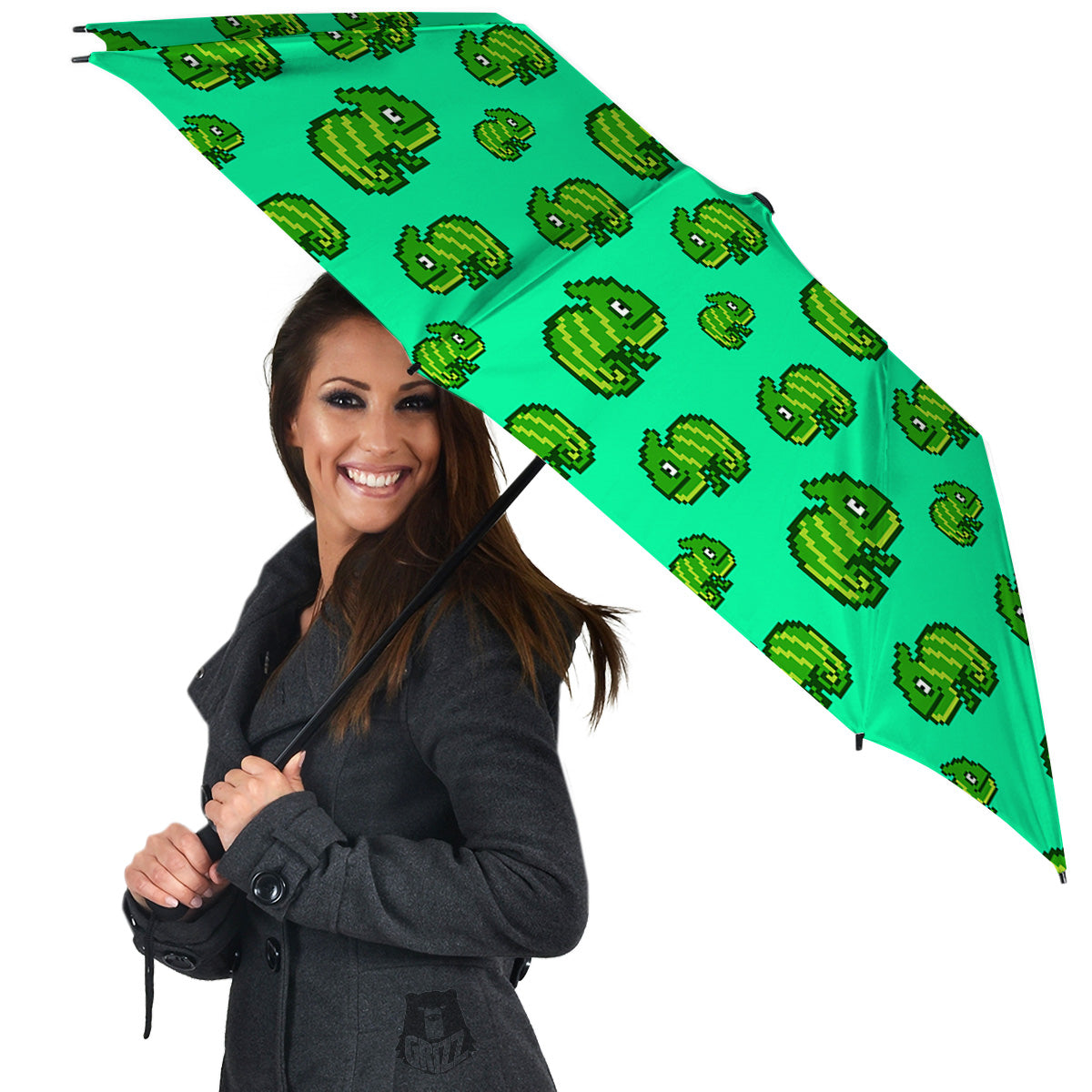 8 Bit Pixel Green Chameleons Print Pattern Umbrella-grizzshop