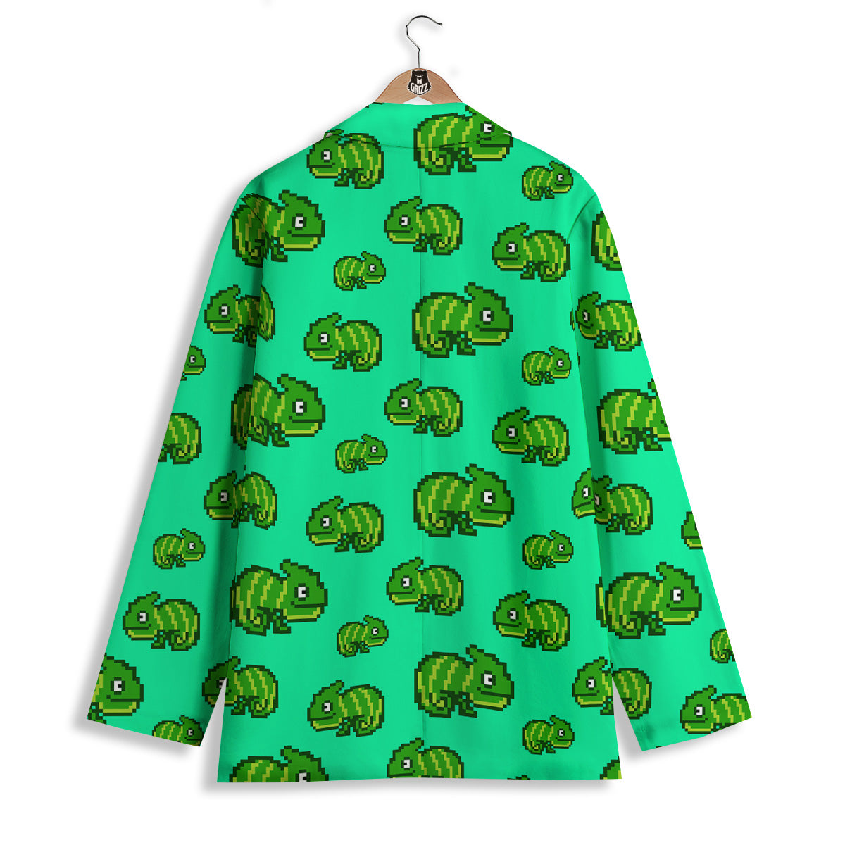 8 Bit Pixel Green Chameleons Print Pattern Women's Blazer-grizzshop