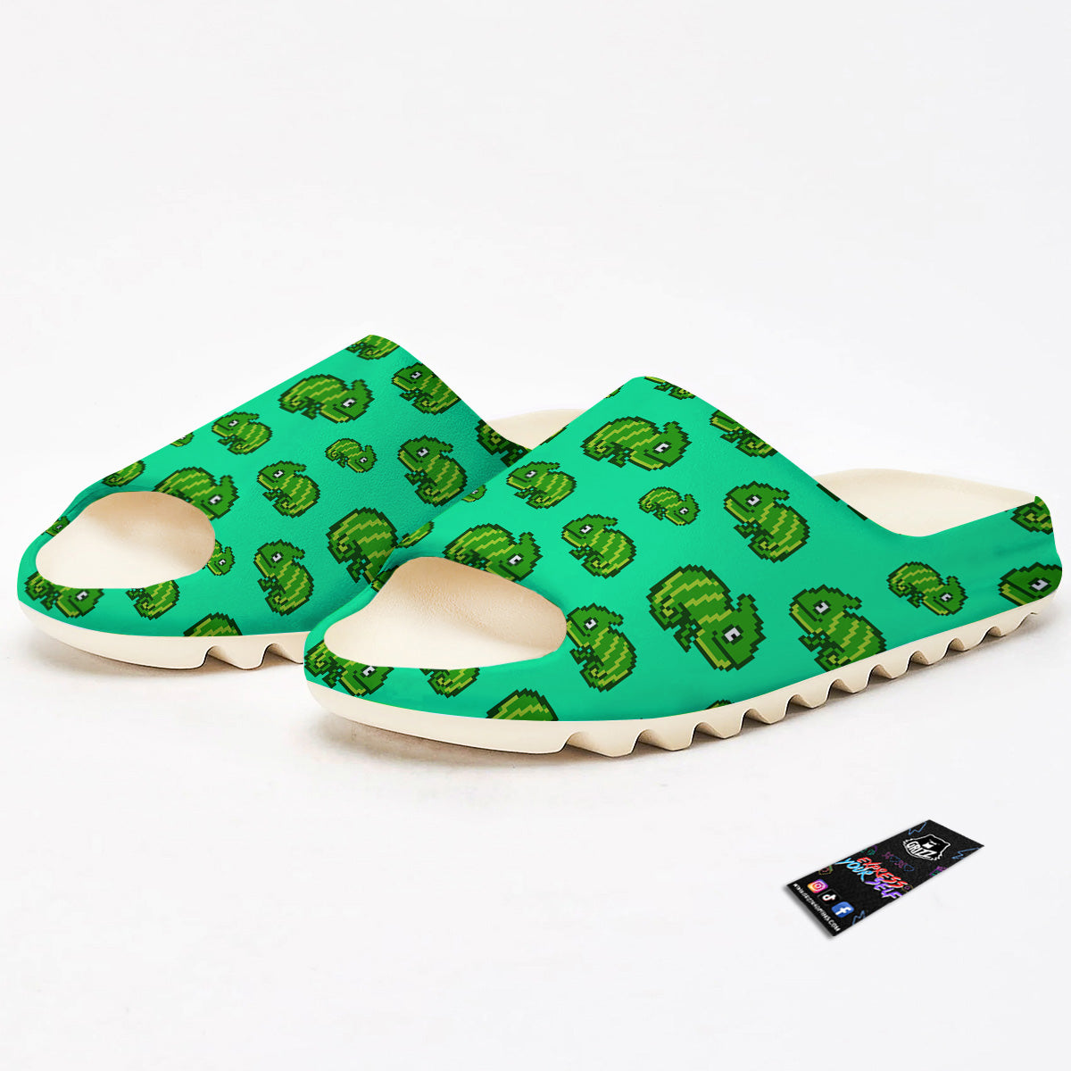 8 Bit Pixel Green Chameleons Print Pattern Sandals-grizzshop