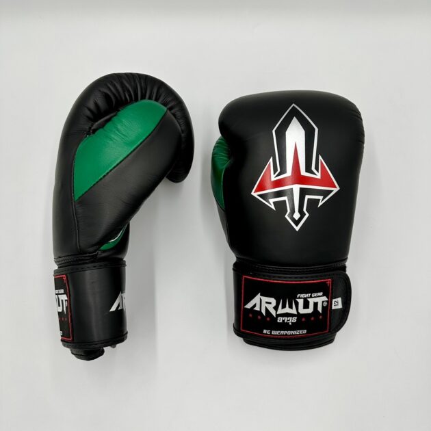ARWUT “BLACK EDITION” MUAY THAI BOXING GLOVES BG2 BLACK/GREEN-grizzshop