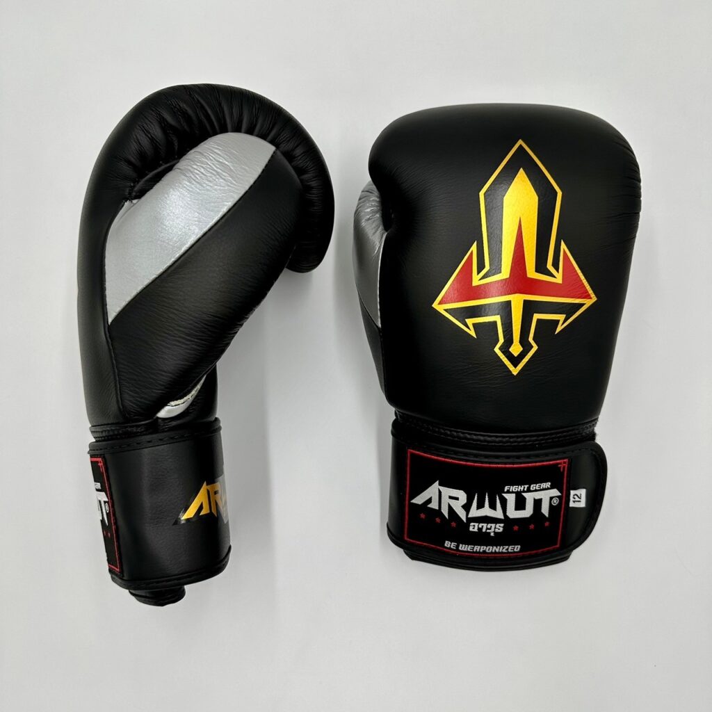 ARWUT “BLACK EDITION” MUAY THAI BOXING GLOVES BG2 BLACK/SILVER-grizzshop