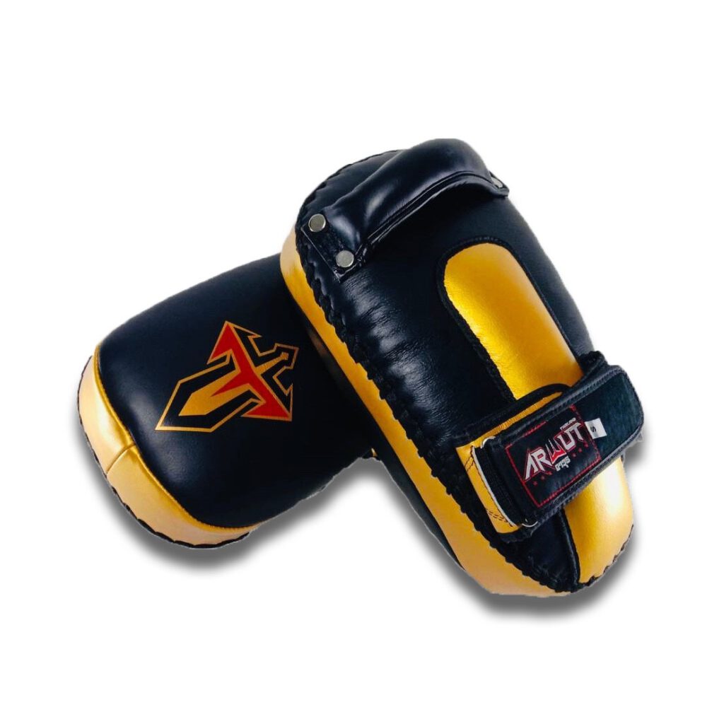 ARWUT CURVED KICK PADS KP1 BLACK/GOLD (GENUINE LEATHER)-grizzshop