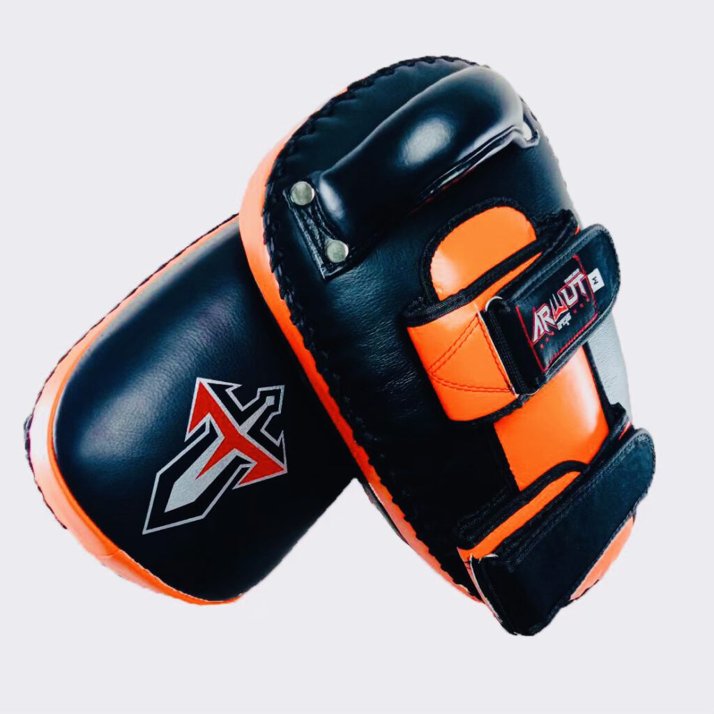 ARWUT CURVED KICK PADS KP1 BLACK/ORANGE (GENUINE LEATHER)-grizzshop