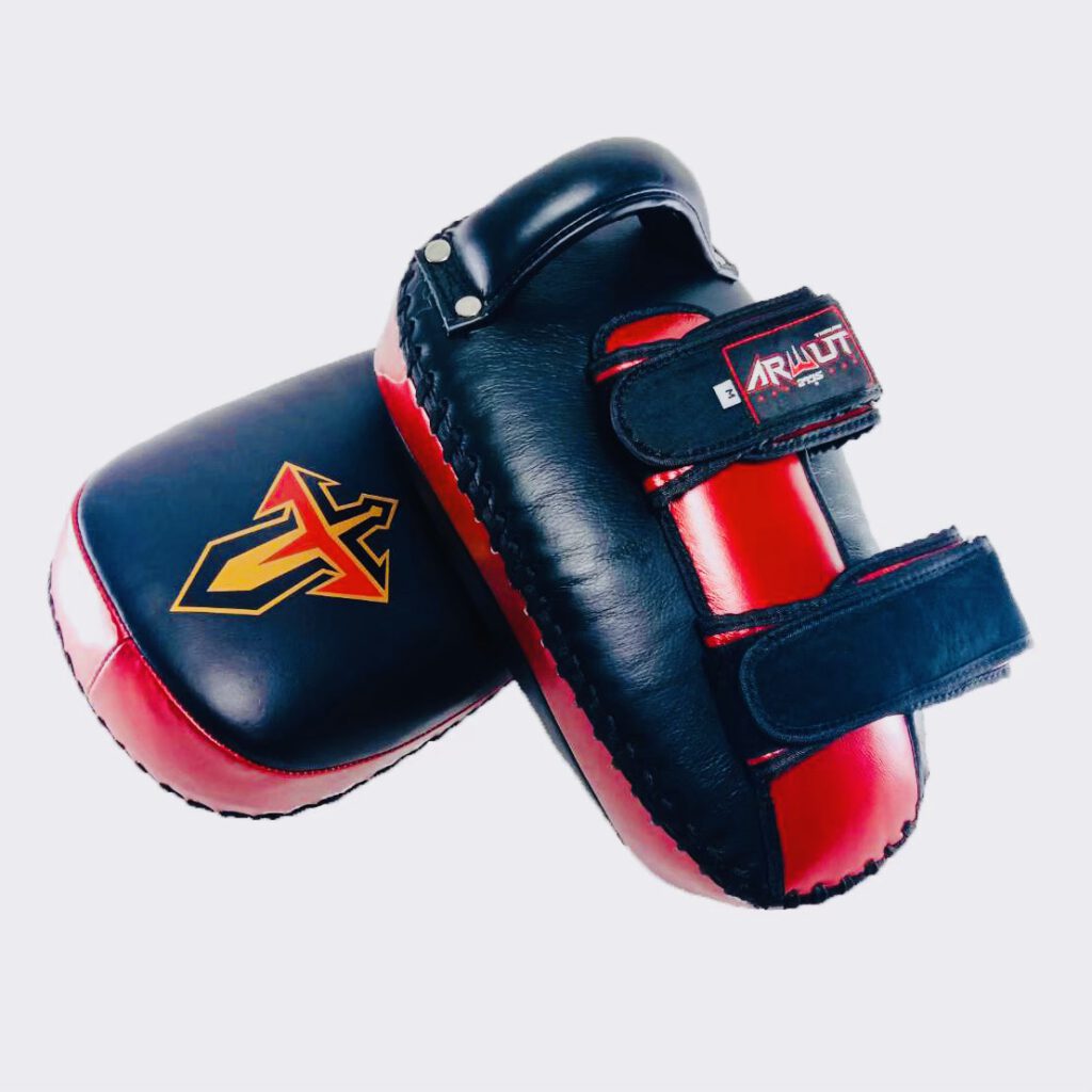 ARWUT CURVED KICK PADS KP1 BLACK/RED (GENUINE LEATHER)-grizzshop