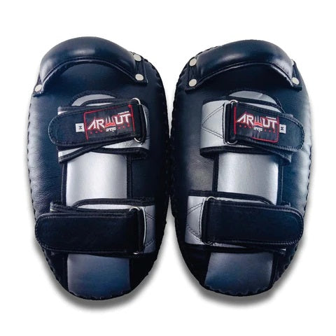 ARWUT CURVED KICK PADS KP1 BLACK/SILVER (GENUINE LEATHER)-grizzshop
