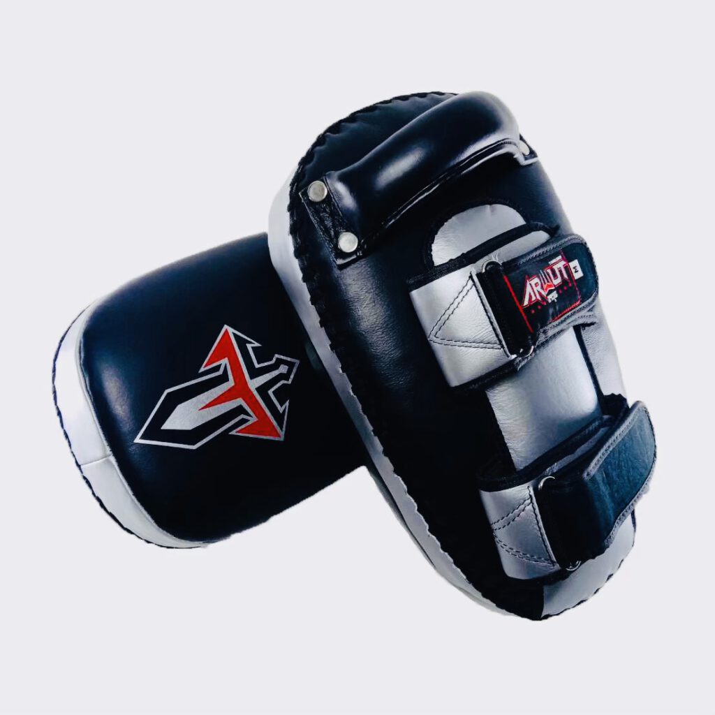 ARWUT CURVED KICK PADS KP1 BLACK/SILVER (GENUINE LEATHER)-grizzshop