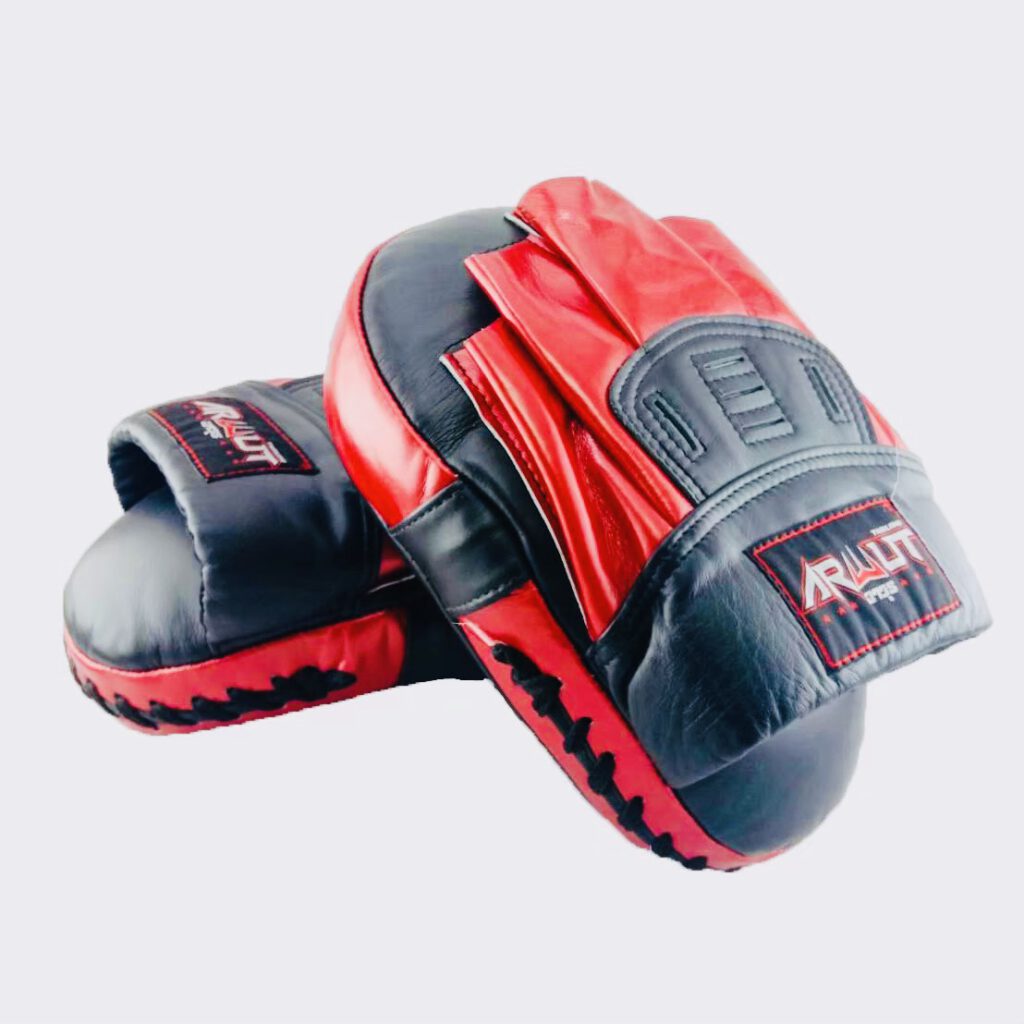 ARWUT FOCUS MITTS CURVED GENUINE LEATHER FMC1 BLACK/RED-grizzshop