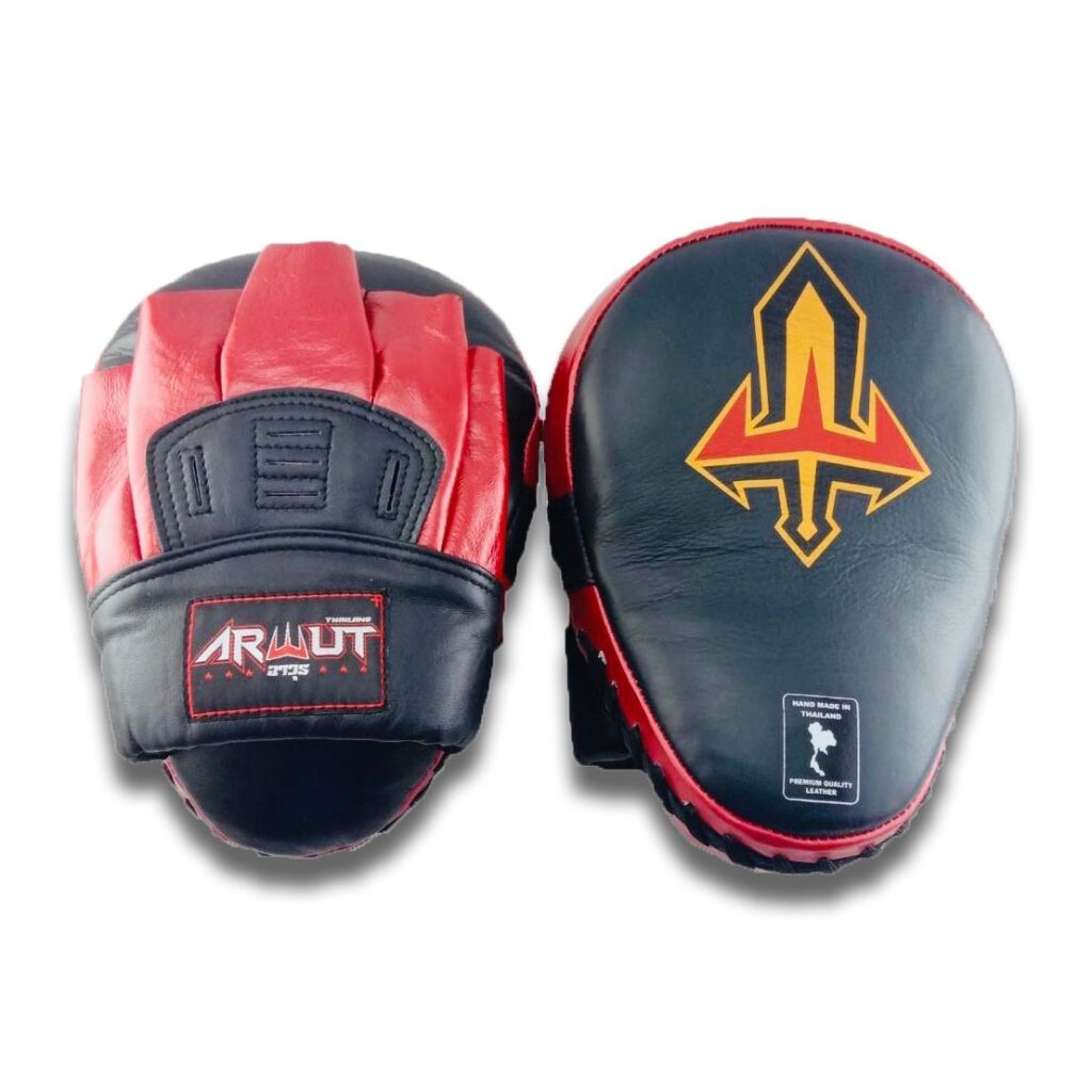 ARWUT FOCUS MITTS CURVED GENUINE LEATHER FMC1 BLACK/RED-grizzshop