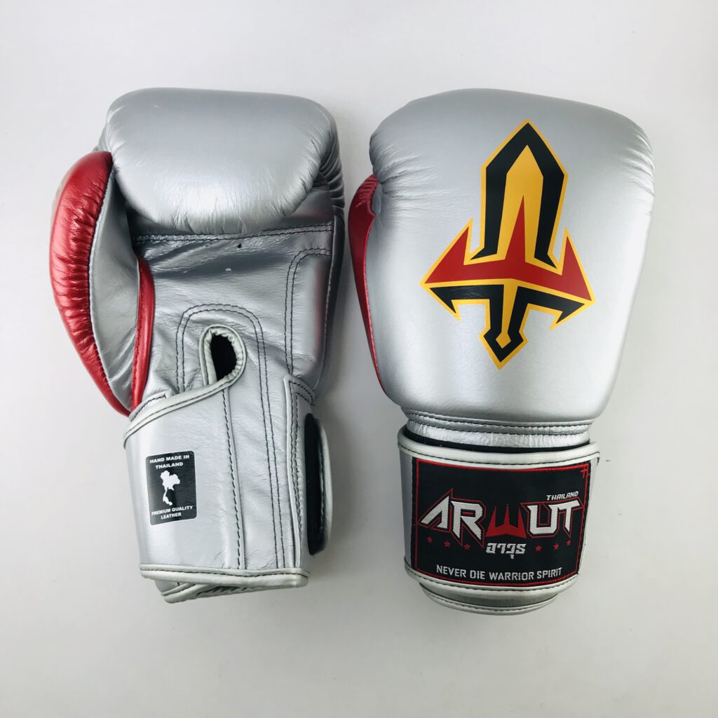 ARWUT MUAY THAI BOXING GLOVES BG1 SILVER/RED-grizzshop