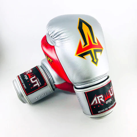 ARWUT MUAY THAI BOXING GLOVES BG1 SILVER/RED-grizzshop