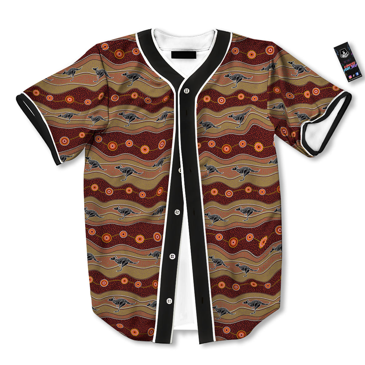Aboriginal Australian Kangaroo Print Baseball Jersey-grizzshop