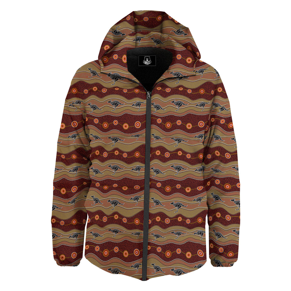 Aboriginal Australian Kangaroo Print Down Jacket-grizzshop