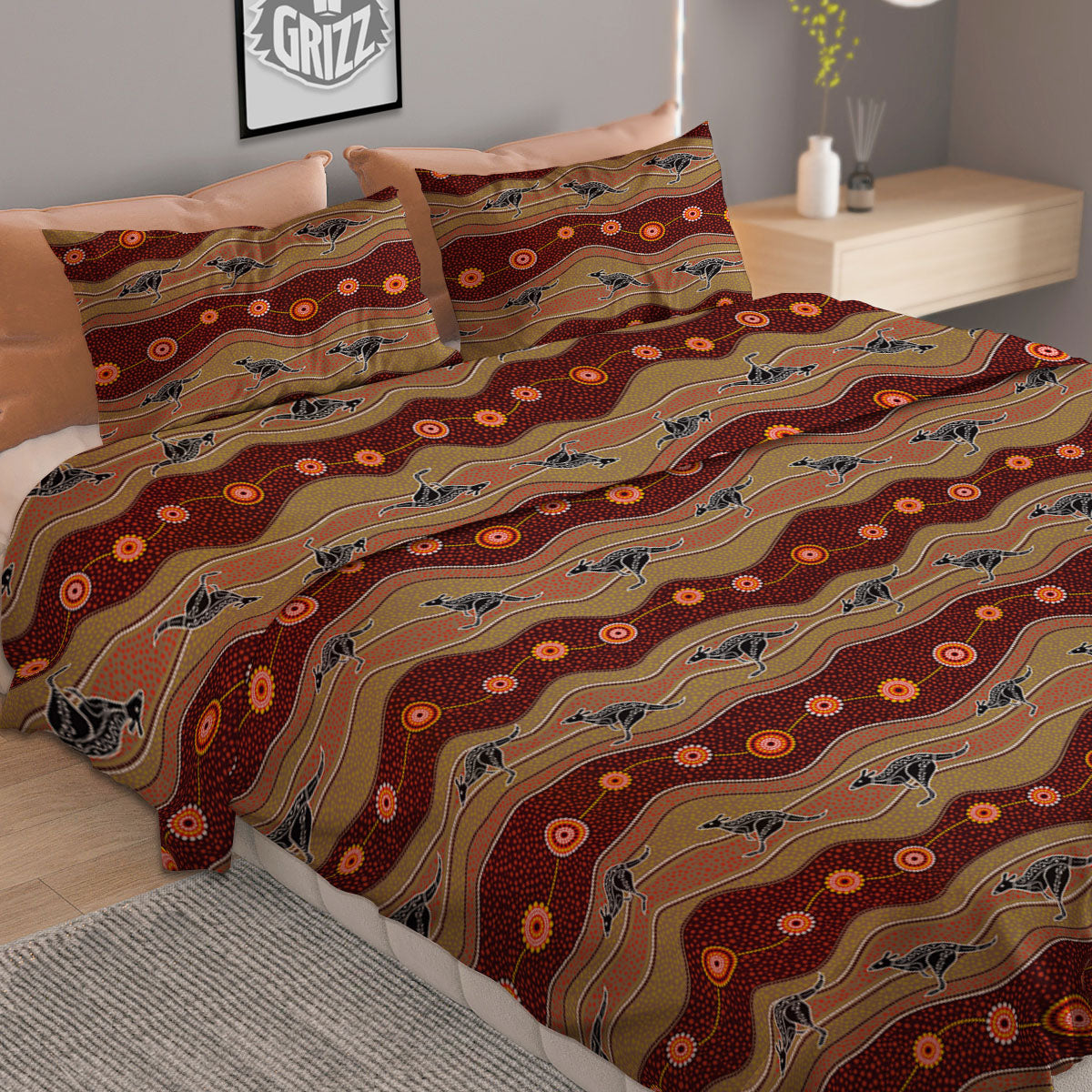Aboriginal Australian Kangaroo Print Duvet Cover Bedding Set