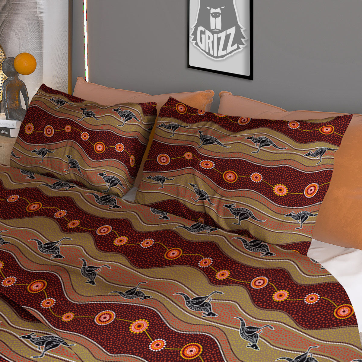 Aboriginal Australian Kangaroo Print Duvet Cover Bedding Set