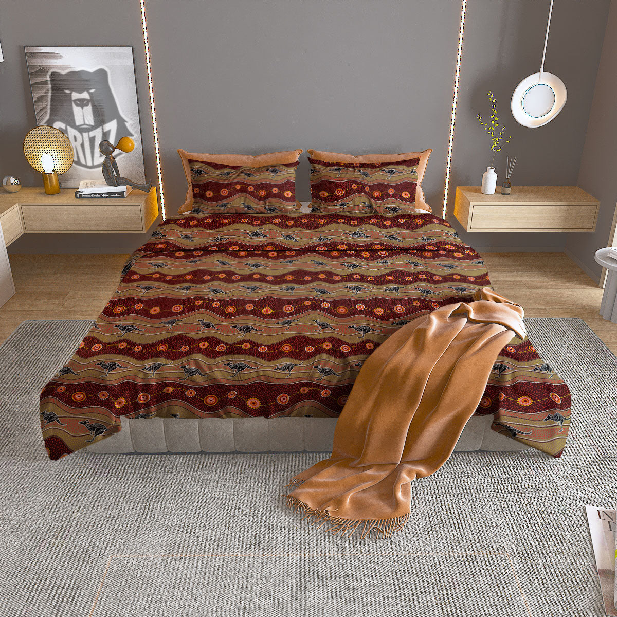 Aboriginal Australian Kangaroo Print Duvet Cover Bedding Set