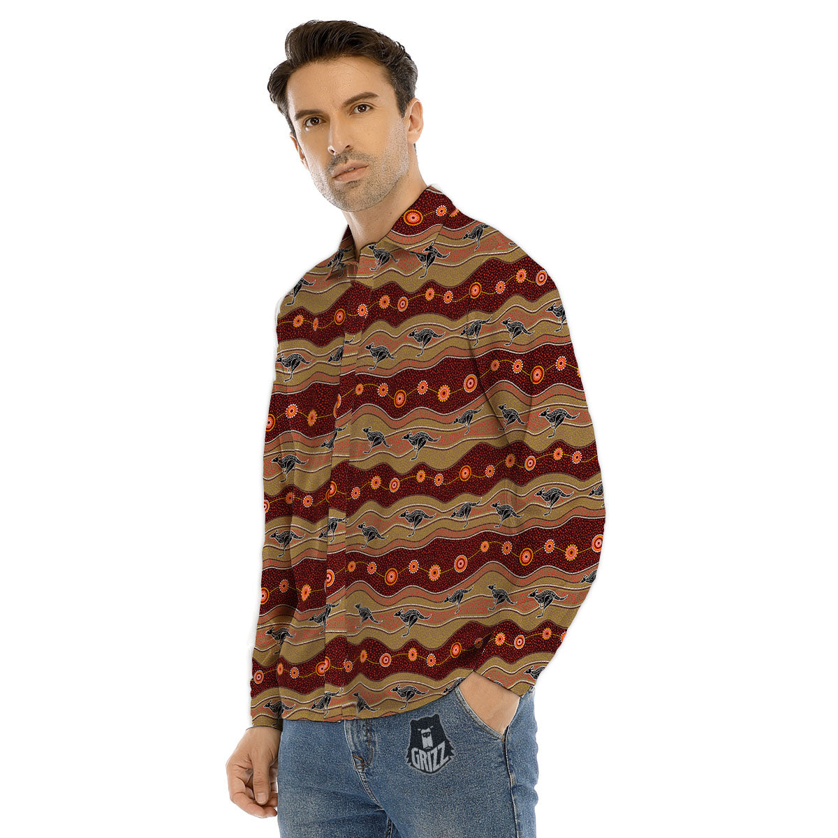 Aboriginal Australian Kangaroo Print Men's Dress Shirts-grizzshop