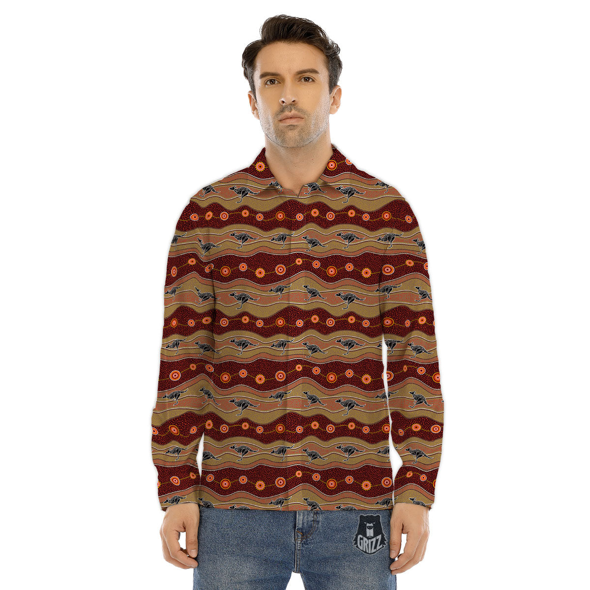 Aboriginal Australian Kangaroo Print Men's Dress Shirts-grizzshop